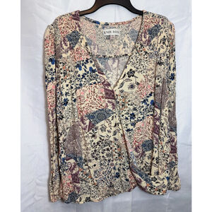 Smocked Boho Floral Paisley Blouse XL Knox Rose Boho Gypsy Style Chic Festival